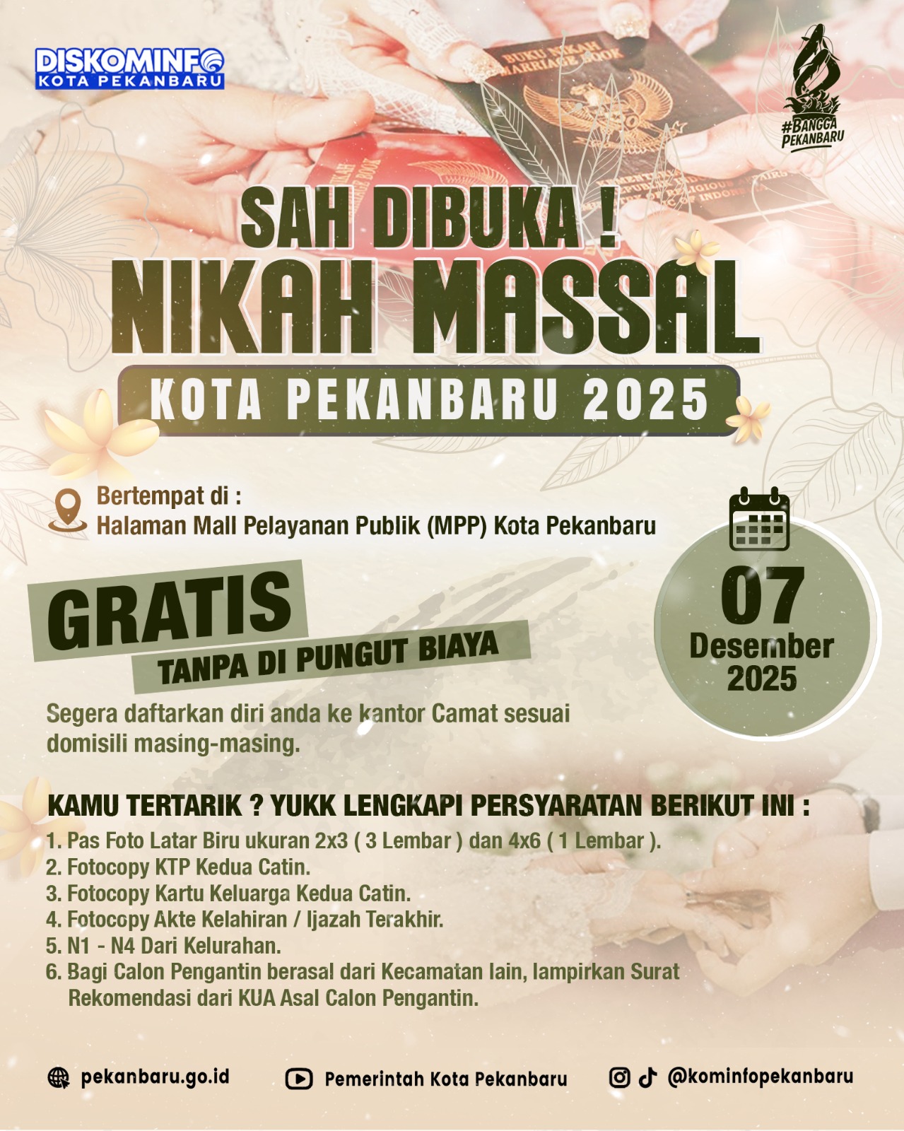 Nikah Massal Gratis Pemko Pekanbaru Sudah Ada Pendaftar 43 Calon Pasutri